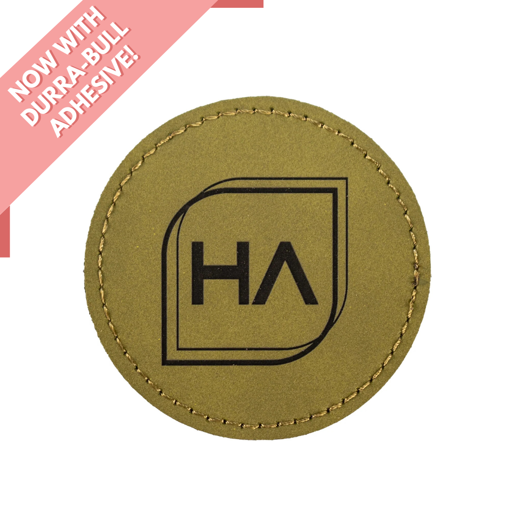 Round Leatherette Patch - Olive Green/Black (5 Pack)