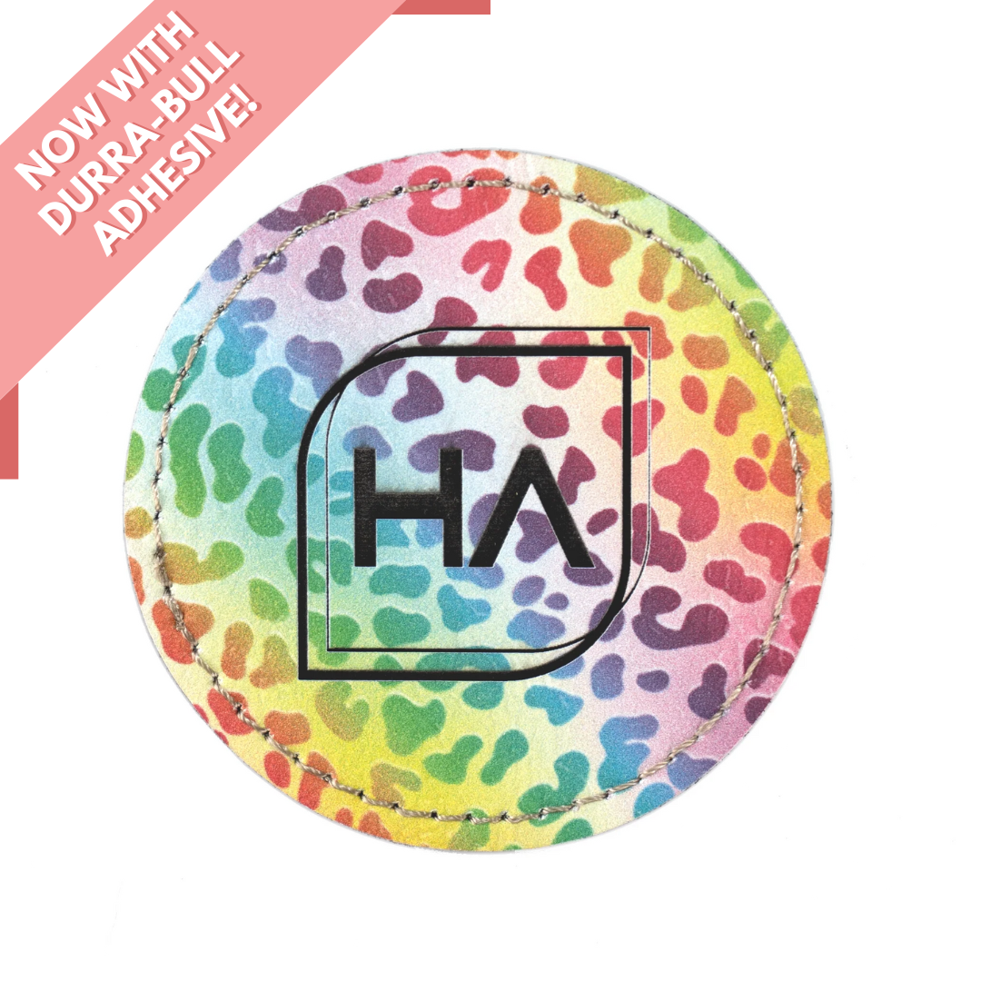 Round Leatherette Patch - Rainbow Leopard/Black (5 Pack)
