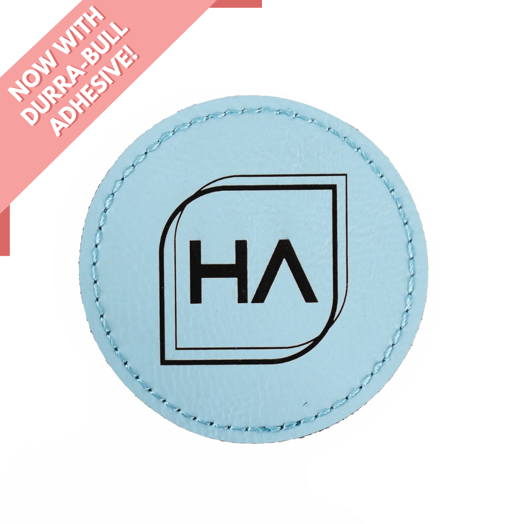 Round Leatherette Patch - Sky Blue/Black (5 Pack)