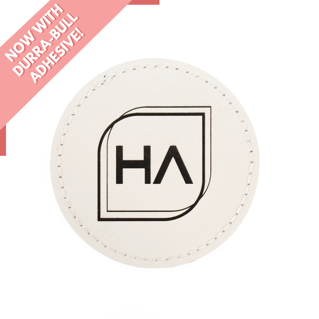 Round Leatherette Patch - White/Black (5 Pack)