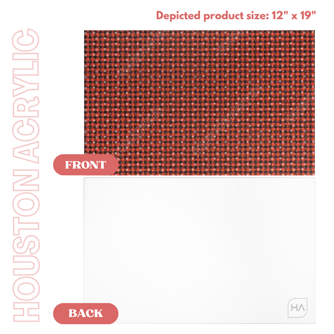 1/8" Snowy Buffalo Plaid MakerPrint on white cast acrylic front and back sheet view