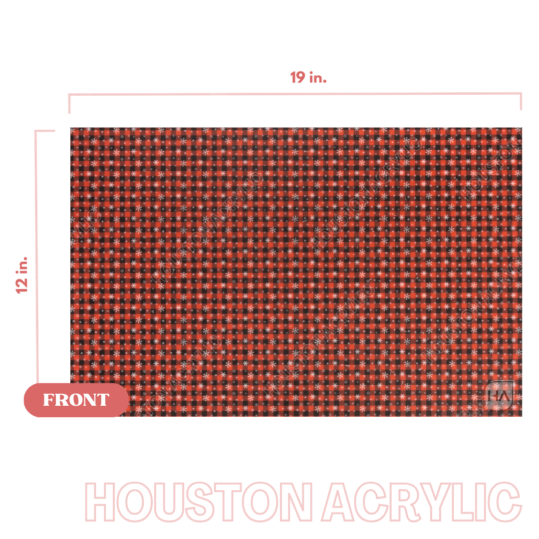 1/8" Snowy Buffalo Plaid MakerPrint on white acrylic full-size sheet view