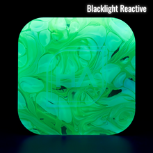 Load image into Gallery viewer, Blacklight reactive 1/8&quot; Sour Apple Swirls Cast Acrylic Sheet
