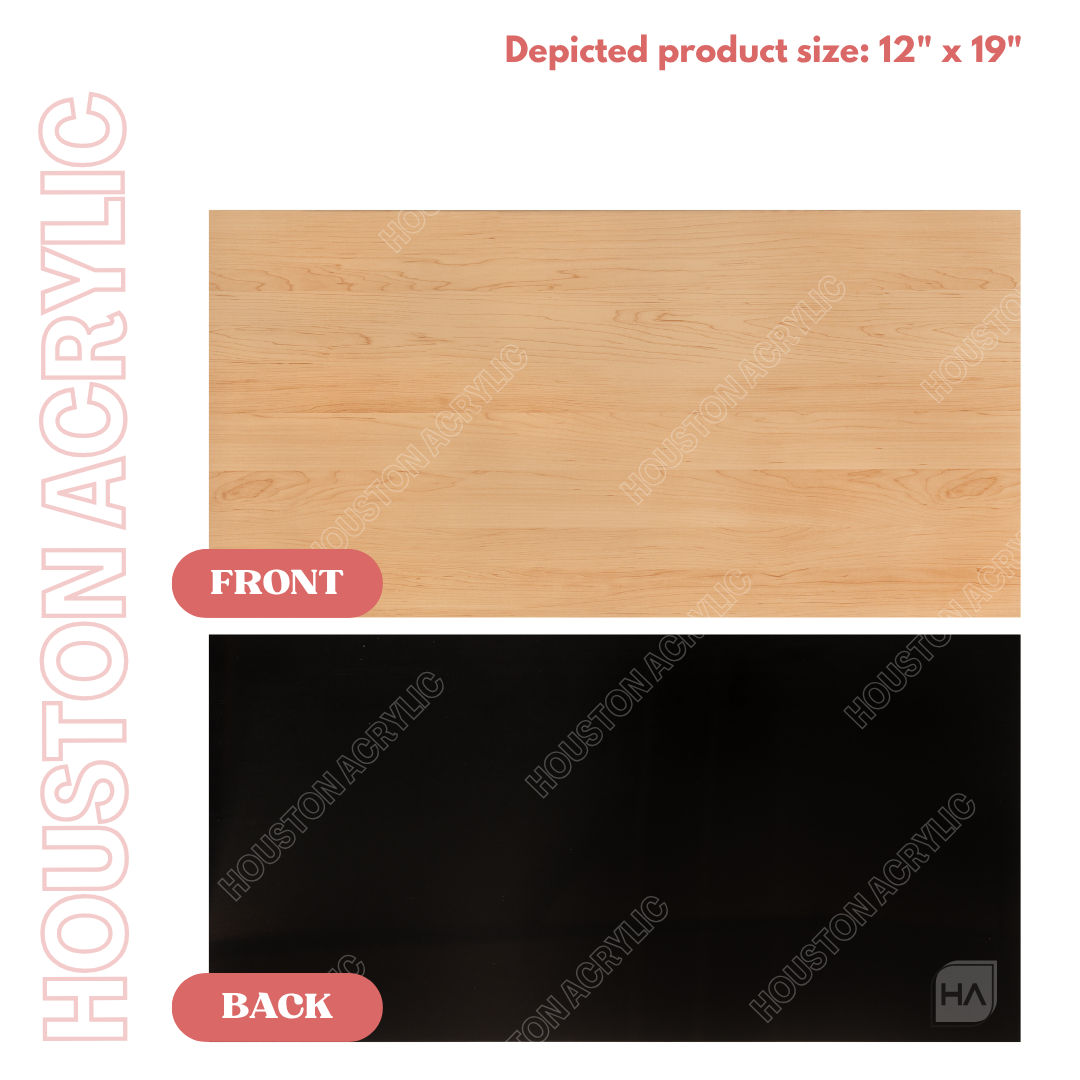 1/16" Two Tone Cashew Wood Grain/Black Acrylic Sheet Front vs Back Full Size Sheet View
