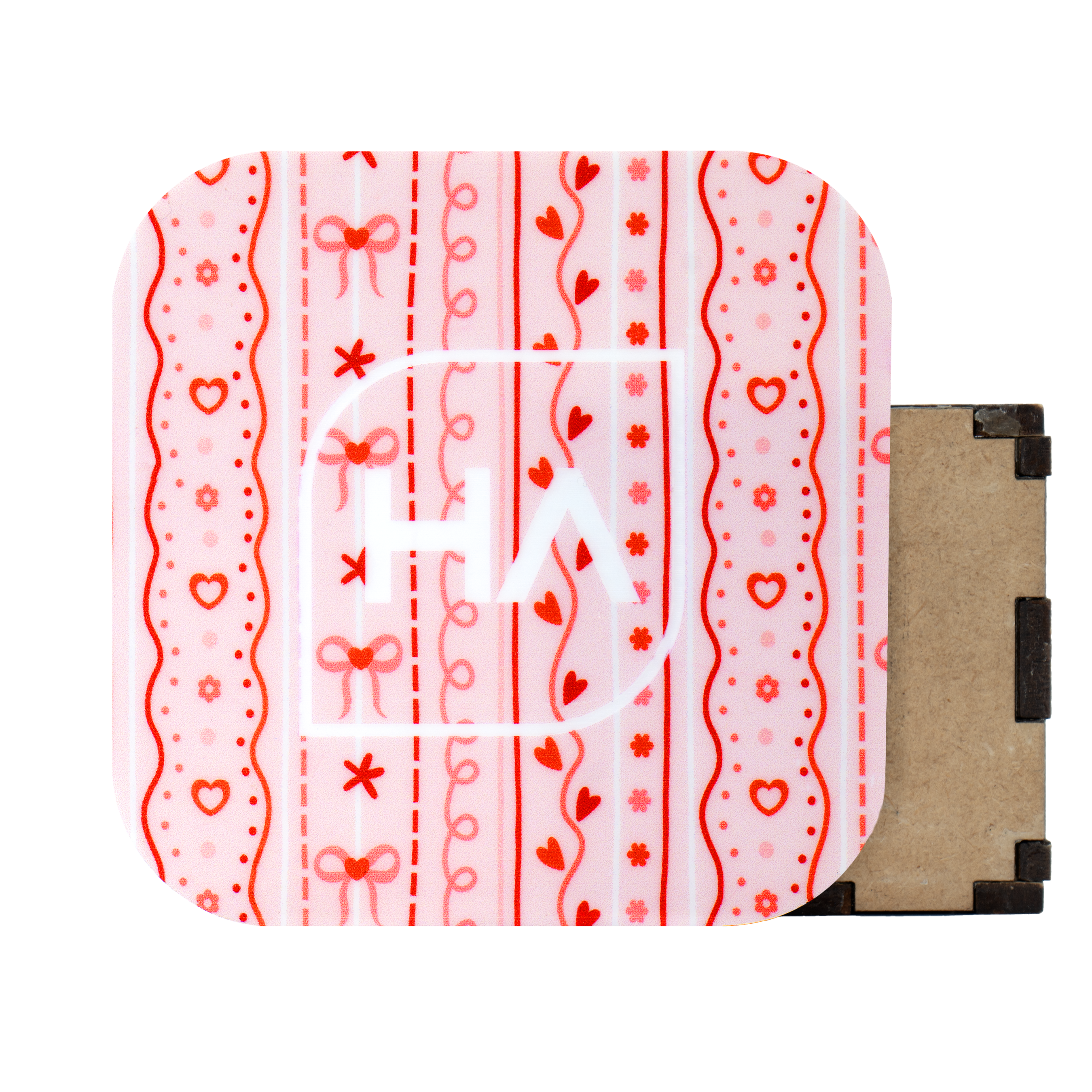 1/8" Valentine's Ribbon MakerPrint on a white core cast acrylic sheet