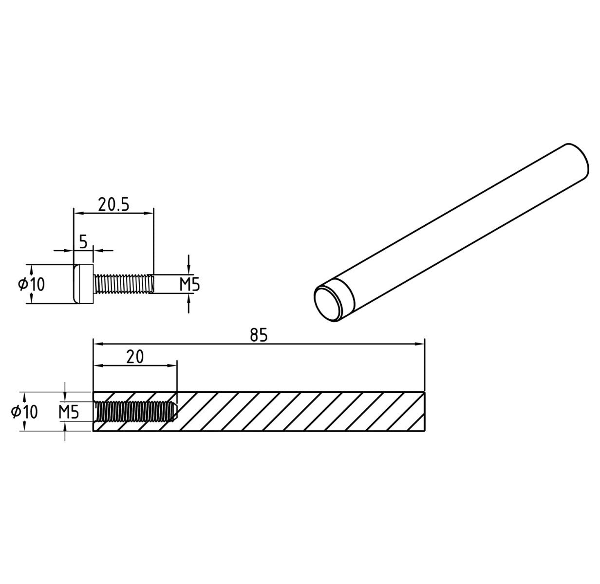 Aluminum Cylindrical Standoffs Satin Silver