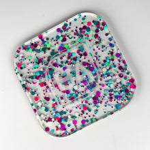 Load image into Gallery viewer, enchanted polka dots confetti pink and teal cast acrylic sheet

