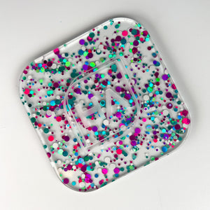 enchanted polka dots confetti pink and teal cast acrylic sheet