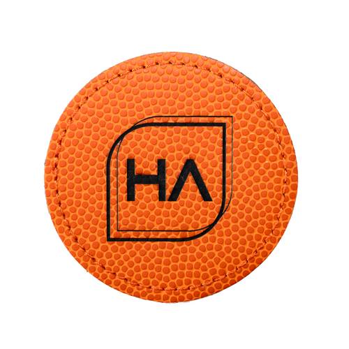 Laserable Leatherette Textured Basketball Orange to Black 2.5 inch round patch