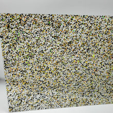 Load image into Gallery viewer, 1/8&quot; Black and Gold Polka Dots Cast Acrylic Sheet full sheet holographic confetti
