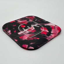 Load image into Gallery viewer, black and hot pink swirls cast acrylic sheet laser safe
