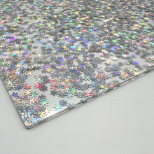 Load image into Gallery viewer, iridescent holographic snowflake confetti cast acrylic sheet laser safe
