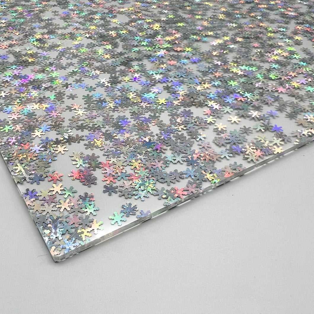 iridescent holographic snowflake confetti cast acrylic sheet laser safe