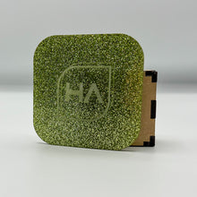 Load image into Gallery viewer, lime green glitter cast acrylic sheet laser cut
