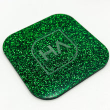 Load image into Gallery viewer, shamrock green glitter cast acrylic sheet laser cut material
